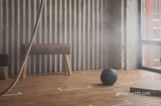 wall ball inside a home gym